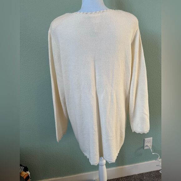 Vintage Napa Valley Womens Sweater Large White Beaded Mock Neck Grannycore 80s - Picture 2 of 9